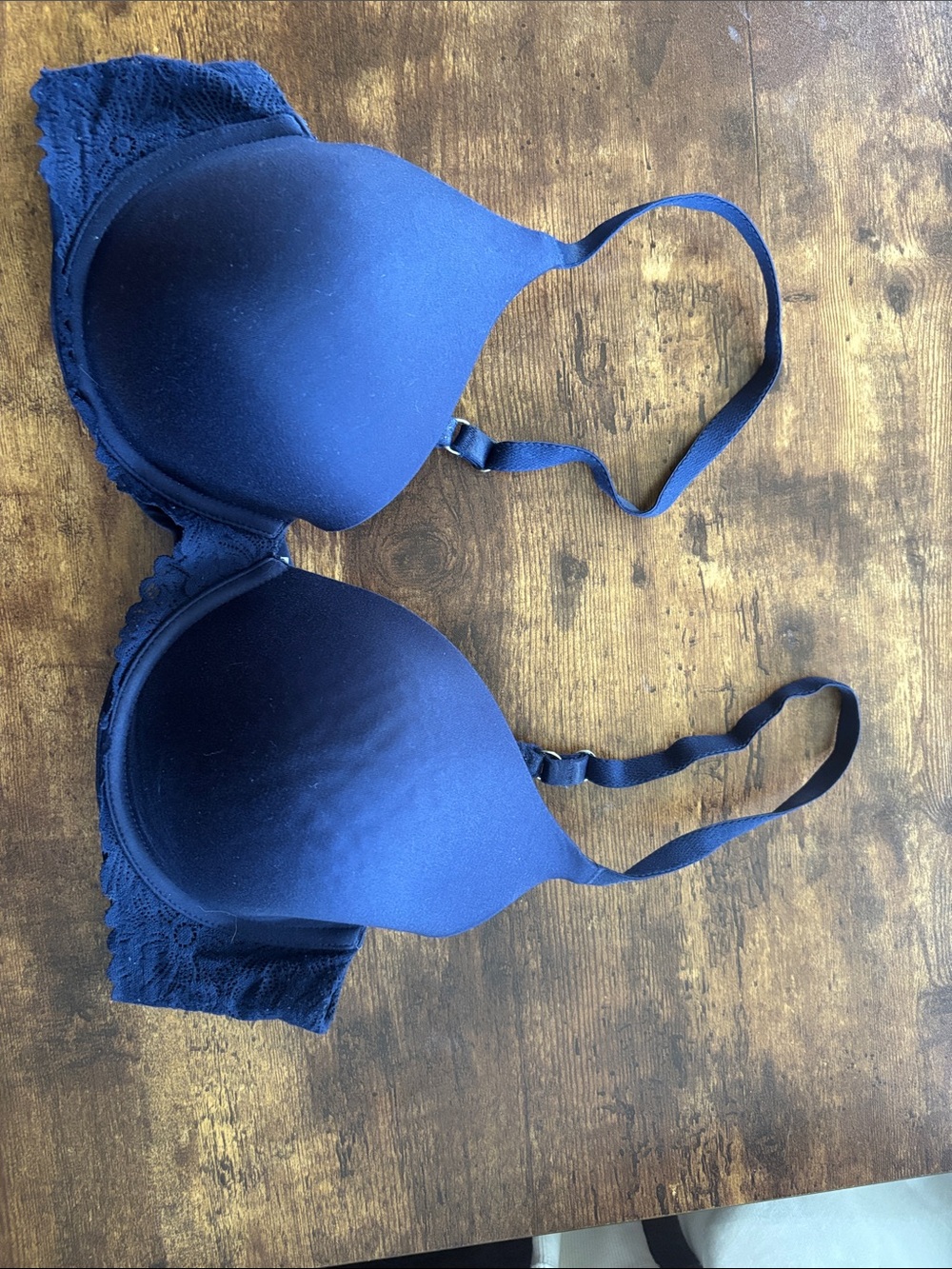 Navy Lace-Back T-Shirt Bra with Contoured Cups